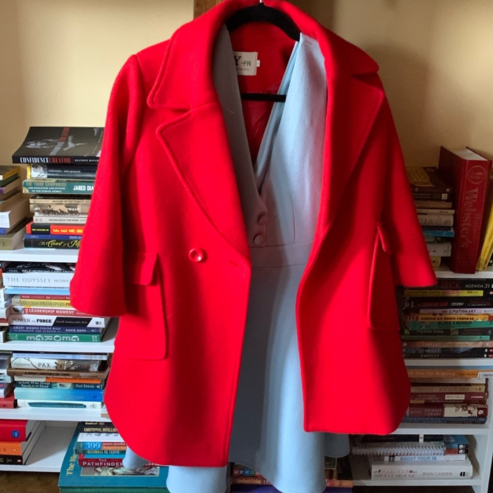 Red Coat with Blue Dress